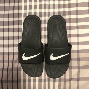 Nike Black and White Swoosh Slides Sandals Slip On